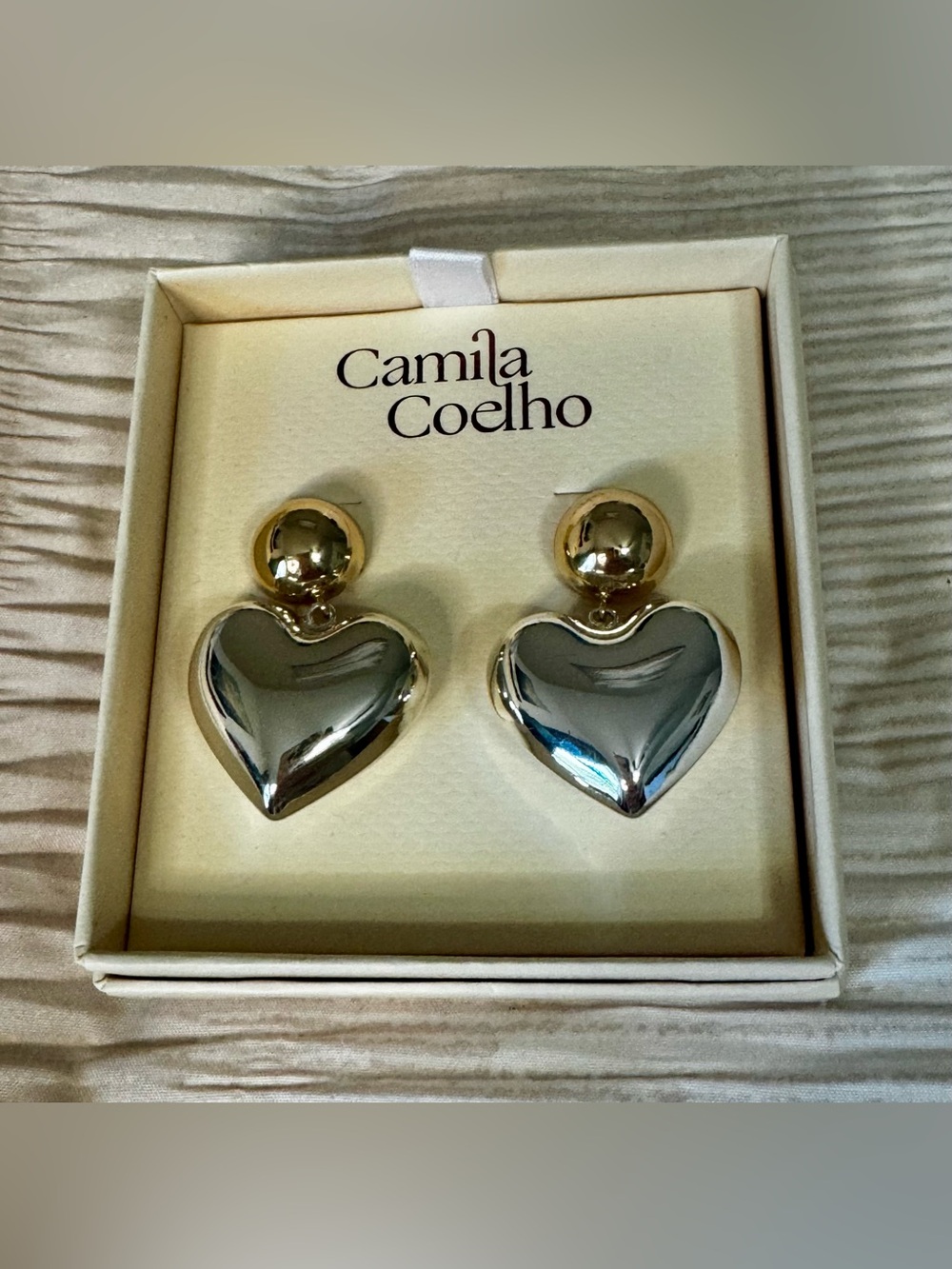 Camila Coelho Two-Tone Heart Drop Earrings